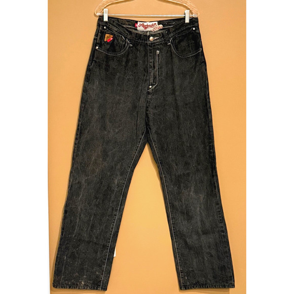 Vintage Akademiks Baggy Jeans Men 34x33 Black Embroidered Skater Grunge - Picture 2 of 12